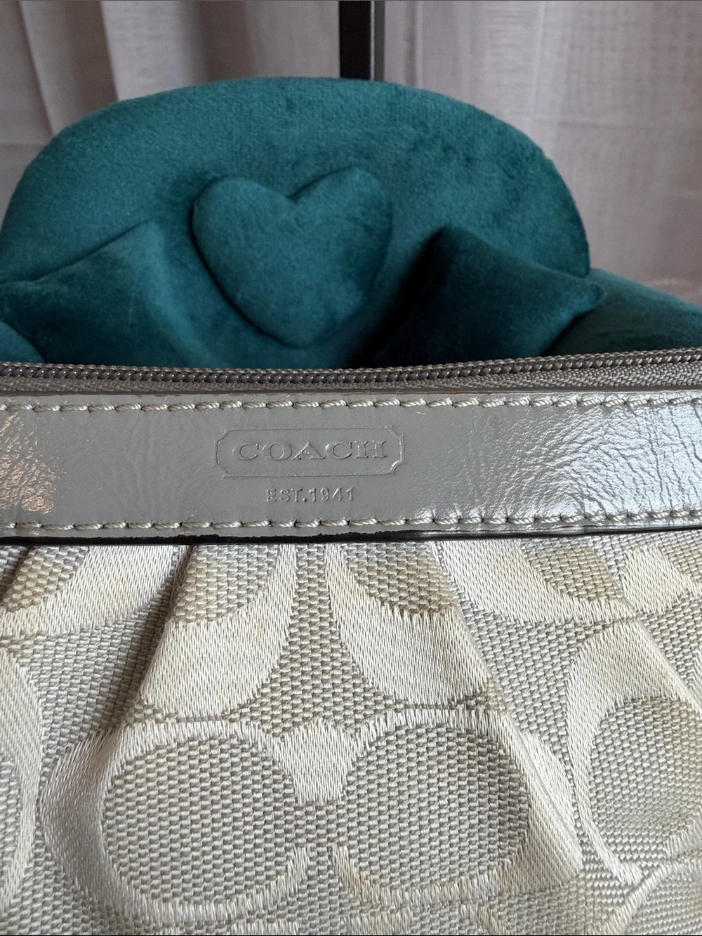 Coach Signature Canvas Wristlet with Silver Trim